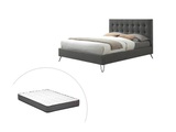 Bett 160 x 200 cm mit gestepptem Kopfteil - Stoff - Grau + Matratze - COSTANZA Bett 160 x 200 cm mit gestepptem Kopfteil - Stoff - Grau + Matratze - COSTANZA