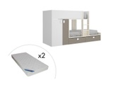 Vente-unique, Etagenbett mit Kleiderschrank + Matratzen 2 Eichefarben JUANITO Etagenbett mit Kleiderschrank + Matratzen 2 Eichefarben JUANITO
