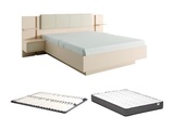 Bett mit Nachttischen + Lattenrost + Matratze - 160 x 200 cm - Mit LED-Beleuchtung - Beige - ELYNIA Bett mit Nachttischen + Lattenrost + Matratze - 160 x 200 cm - Mit LED-Beleuchtung - Beige - ELYNIA