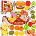 Kinderküche Holzspielzeug Spielküche Zubehör Küchenspielzeug Lebensmittel Holz mit Pizza Gemüse Obst Schürze Multicolor