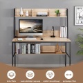 Northix - Computertisch mit Ablage & Bücherregal & Verstellbaren Fußpads Schreibtisch Arbeitstisch Natur, 120 x 55 cm