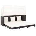 Diverse Hardware, Ausziehbares 3-Sitzer-Schlafsofa mit Dach Poly Rattan Schwarz