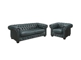 Chesterfield Garnitur 3+1 - Büffelleder - Graugrün - BRENTON Chesterfield Garnitur 3+1 - Büffelleder - Graugrün - BRENTON
