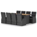 vidaXL 9-tlg. Garten-Essgruppe mit Auflagen Poly Rattan Schwarz
