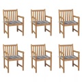 vidaXL Gartenstühle 6 Stk. Graue Karomuster-Kissen Massivholz Teak