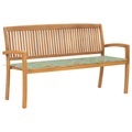 vidaXL Stapelbare Gartenbank mit Auflage 159 cm Massivholz Teak