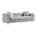 Chesterfield 3-Sitzer-Sofa - Hellgrau - Samt - EDWINA Chesterfield 3-Sitzer-Sofa - Hellgrau - Samt - EDWINA