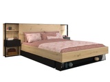 Bett mit intregierten Nachttischen & Stauraum - 160 x 200 cm - Naturfarben & Schwarz - MISTA Bett mit intregierten Nachttischen & Stauraum - 160 x 200 cm - Naturfarben & Schwarz - MISTA