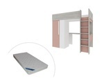 Hochbett mit Schreibtisch Kleiderschrank NICOLAS Rosa + Matratze Hochbett mit Schreibtisch Kleiderschrank NICOLAS Rosa + Matratze