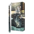 Nokia 2.4 - Etui Ledertasche Katze Glitzer Effekt