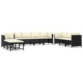 vidaXL 10-tlg. Garten-Lounge-Set mit Kissen Poly Rattan Schwarz