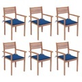 vidaXL Stapelbare Gartenstühle mit Kissen 6 Stk. Massivholz Teak