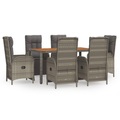 vidaXL 7-tlg. Garten-Essgruppe mit Kissen Grau Poly Rattan