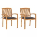 vidaXL Gartenstühle 2 Stk. mit Anthrazit Kissen Massivholz Teak