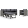 vidaXL 6-tlg. Garten-Lounge-Set mit Kissen Poly Rattan Grau