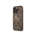 Guess - iPhone 14 Pro Leder Hardcase Hülle Metall Logo (GUHCP14L4GMGBR) - Braun / Gold
