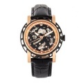Reign - Automatik-Lederarmbanduhr Stavros - Schwarz und Roségold