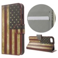 iPhone 8 / 7 - Leder Hülle Kartenfach Etui gemustert retro US Flagge