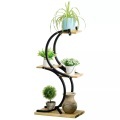 Northio - Pflanzenregal S-Förmige 4-Ebenen Blumentreppe, Pflanzenständer Mit Metallgestell, Massivholz, Schwarz, 46X25X91Cm, One Size