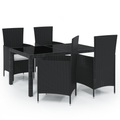 vidaXL 5-tlg. Garten-Essgruppe mit Auflagen Poly Rattan Schwarz