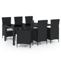 vidaXL 7-tlg. Garten-Essgruppe mit Auflagen Poly Rattan Schwarz