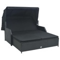 2-Personen-Sonnenliege mit Sonnendach Poly Rattan Grau