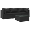 vidaXL 4-tlg. Garten-Lounge-Set mit Kissen Poly Rattan Schwarz