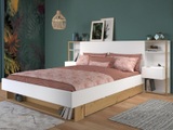 Bett mit intregierten Nachttischen & Stauraum - 160 x 200 cm - Naturfarben & Weiß - MISTA Bett mit intregierten Nachttischen & Stauraum - 160 x 200 cm - Naturfarben & Weiß - MISTA