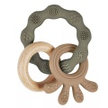 Beißring für Babys, Beißring-Spielzeug aus Silikon und Holzringen, Baby-Beißhilfe BPA-frei, schmerzlinderndes Beißzubehör Braun