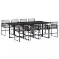 vidaXL 9-tlg. Garten-Essgruppe mit Kissen Schwarz Poly Rattan