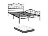 Vente-unique, Metallbett - 140 x 190 cm - Schwarz + Matratze - LEYNA Metallbett - 140 x 190 cm - Schwarz + Matratze - LEYNA