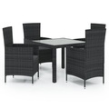 vidaXL 5-tlg. Garten-Essgruppe mit Auflagen Poly Rattan Schwarz