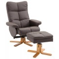 Northio - Relaxsessel mit Hocker und Stauraum Fernsehsessel Liegefunktion 360° drehbarer Sessel PU Holzgestell Braun 80 x 86 99cm