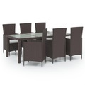 vidaXL 7-tlg. Garten-Essgruppe mit Auflagen Poly Rattan Braun