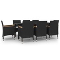vidaXL 9-tlg. Garten-Essgruppe mit Kissen Poly Rattan und Glas