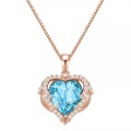 Kette Mit Anhänger Sterling Silber Roségold Verziert Mit Kristallen Von Swarovski® Aquamarin Weiß Damen Goldrosa 45cm
