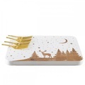 Rechteckiger Käseplatte Aus Holz Mit Hirschmotiv Und 4 Goldenen Gabeln Unisex ONE SIZE
