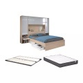 Bett mit Stauraum + Lattenrost + Matratze - 140 x 190 cm - Mit LED-Beleuchtung - Holzfarben & glänzend - VELONA Bett mit Stauraum + Lattenrost + Matratze - 140 x 190 cm - Mit LED-Beleuchtung - Holzfarben & glänzend - VELONA
