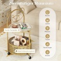 B2X - Beistelltisch Glas mit Rollen 2-stufiger Glastisch rund mit Bärenmuster, One Size, Weiss