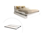 Bett mit Kopfteil & Stauraum & Schubladen + Lattenrost - 140 x 190 cm - Weiß - EUGENE Bett mit Kopfteil & Stauraum & Schubladen + Lattenrost - 140 x 190 cm - Weiß - EUGENE