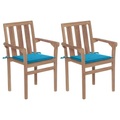 vidaXL Gartenstühle 2 Stk. mit Blauen Kissen Teak Massivholz