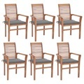 vidaXL Essstühle 6 Stk. mit Grauen Kissen Massivholz Teak