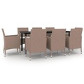 vidaXL 9-tlg. Garten-Essgruppe mit Auflagen Poly Rattan und Glas