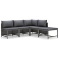 vidaXL 5-tlg. Garten-Lounge-Set mit Kissen Poly Rattan Grau