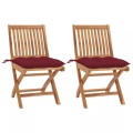 vidaXL Gartenstühle 2 Stk. mit Weinroten Kissen Massivholz Teak