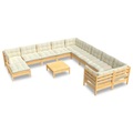 vidaXL 12-tlg. Garten-Lounge-Set mit Creme Kissen Kiefernholz