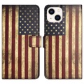 Apple, iPhone 14 Plus - Leder Etui Hülle USA Amerika Flagge