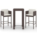 vidaXL 3-tlg. Gartenbar-Set mit Kissen Poly Rattan Braun