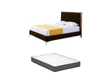Bett mit Bettkopfteil + Matratze - 160 x 200 cm - Samt - Braun & Goldfarben - CLARISSE Bett mit Bettkopfteil + Matratze - 160 x 200 cm - Samt - Braun & Goldfarben - CLARISSE