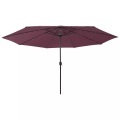 vidaXL Sonnenschirm mit LED-Leuchten und Metallmast 400 cm Bordeauxrot